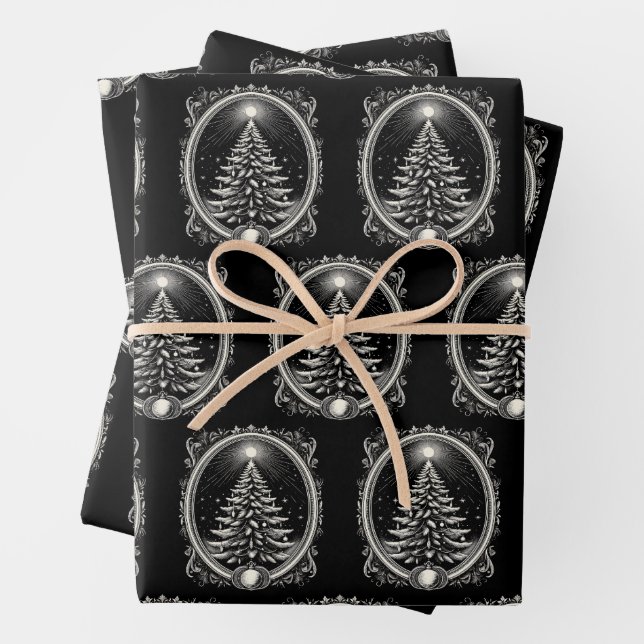 Schwarzer Weihnachtsbaum Vintag Geschenkpapier Set (Beispiel)