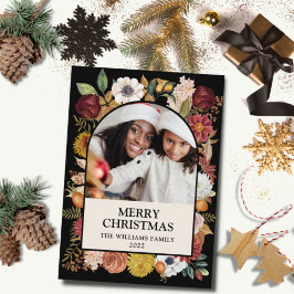 Schwarzer Weihnachtsbotanischer Foto Feiertagskarte