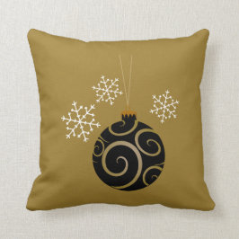 Schwarzer Weihnachtsflitter und Schneeflocke-Gold Kissen