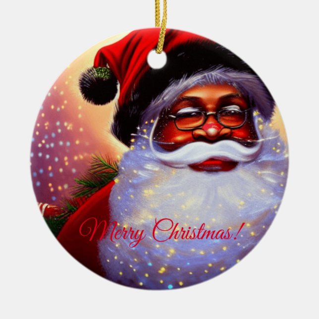 Schwarzer Weihnachtsmann, afrikanisch-afrikanisch, Keramik Ornament (Vorne)