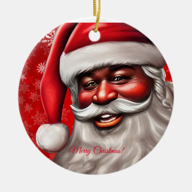 Schwarzer Weihnachtsmann, Afroamerikaner, Weihnach Keramik Ornament (Vorne)