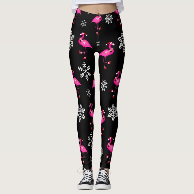 Schwarzer Weihnachtsmann-Claus-Flamingo Leggings (Vorderseite)