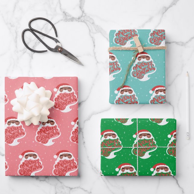 Schwarzer Weihnachtsmann, Frohe Weihnachten alles, Geschenkpapier Set (Vorderseite)