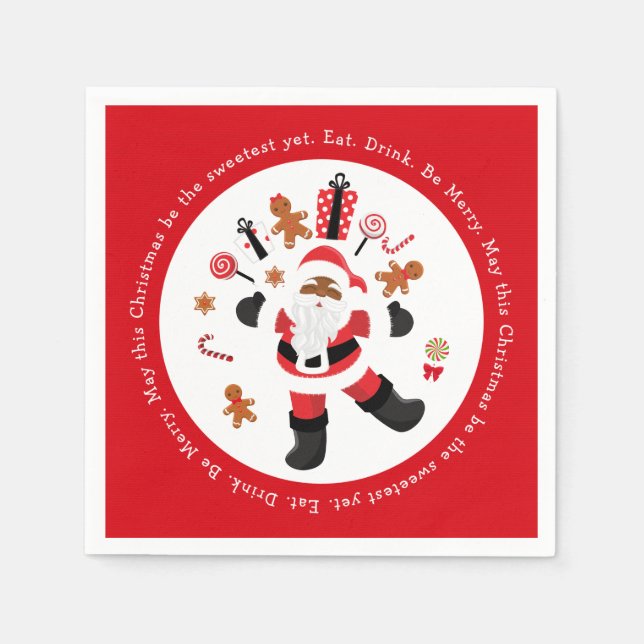 Schwarzer Weihnachtsmann. Getränk. Sei fröhlich! Serviette (Vorderseite)