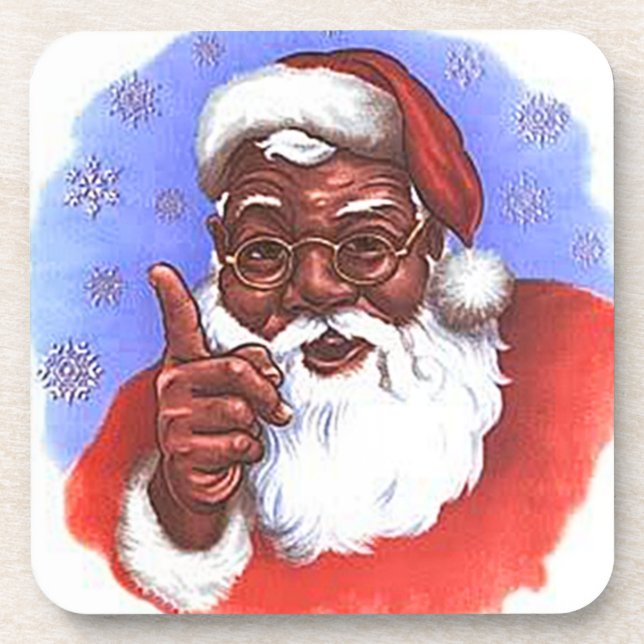 Schwarzer Weihnachtsmann Getränkeuntersetzer (Vorderseite)