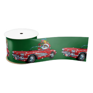 Schwarzer Weihnachtsmann in einem Sportwagen Satin Satinband