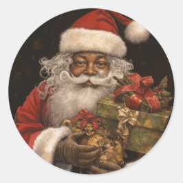 Schwarzer Weihnachtsmann lächeln: Die Grüße der Ja Runder Aufkleber