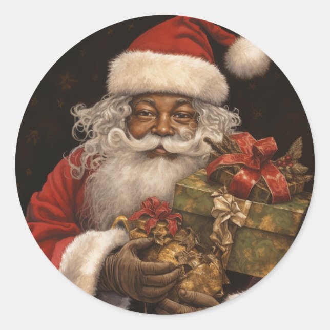 Schwarzer Weihnachtsmann lächeln: Die Grüße der Ja Runder Aufkleber (Vorderseite)