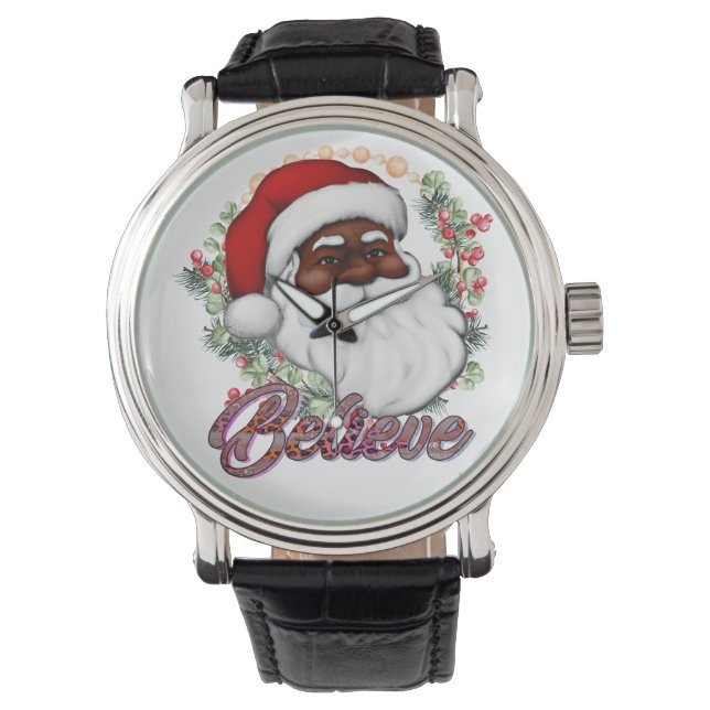 Schwarzer Weihnachtsmann Melanin Man Weihnachtsjub Armbanduhr (Vorderseite)