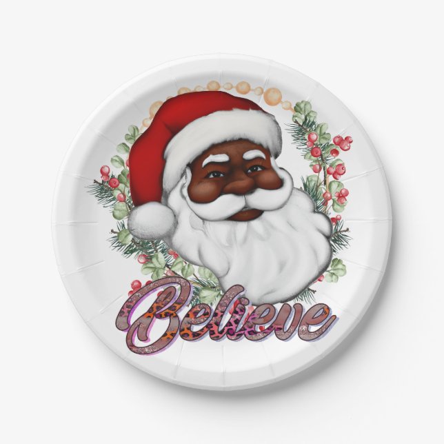 Schwarzer Weihnachtsmann Melanin Man Weihnachtsjub Pappteller (Vorderseite)