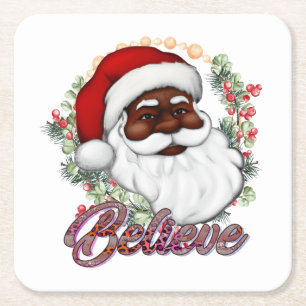 Schwarzer Weihnachtsmann Melanin Man Weihnachtsjub Rechteckiger Pappuntersetzer