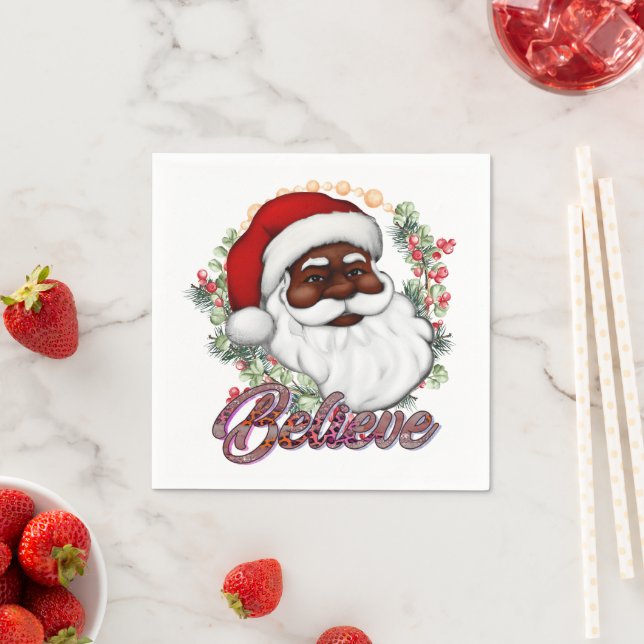Schwarzer Weihnachtsmann Melanin Man Weihnachtsjub Serviette (Beispiel)