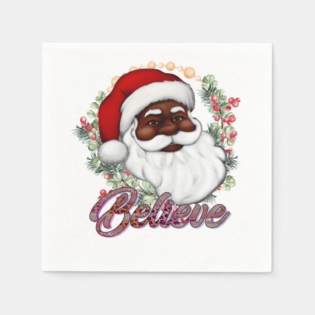 Schwarzer Weihnachtsmann Melanin Man Weihnachtsjub Serviette (Vorderseite)