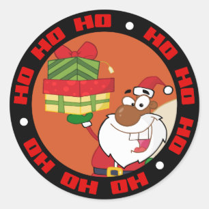 Schwarzer Weihnachtsmann mit Geschenken Runder Aufkleber