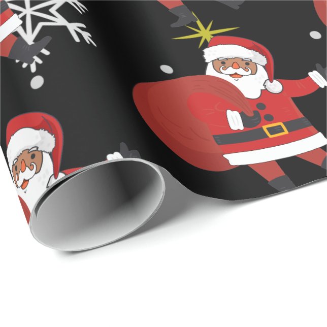 Schwarzer Weihnachtsmann mit Schneeflocken und Ste Geschenkpapier (Rolleneckpunkt)