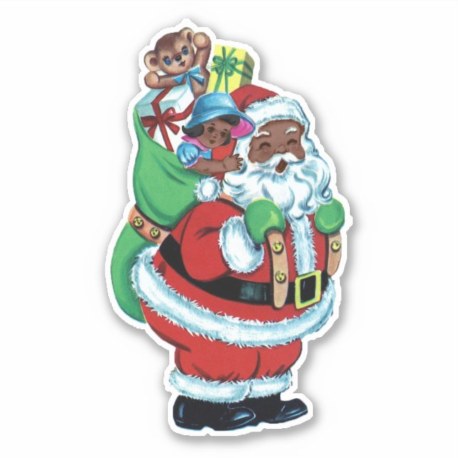 Schwarzer Weihnachtsmann mit Spielzeug Aufkleber (Vorderseite)