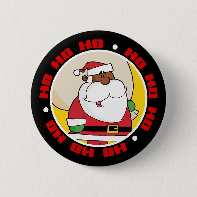 Schwarzer Weihnachtsmann mit Spielzeug-Sack Button (Vorderseite)