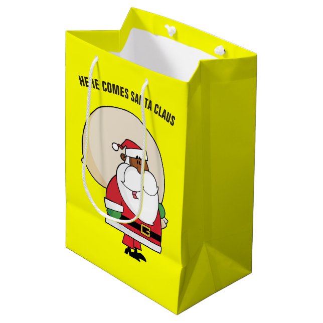 Schwarzer Weihnachtsmann mit Spielzeug-Sack Mittlere Geschenktüte (Vorderseite Schrägansicht)