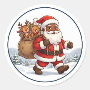 Schwarzer Weihnachtsmann-Weihnachtssack-Rentier-Or Runder Aufkleber