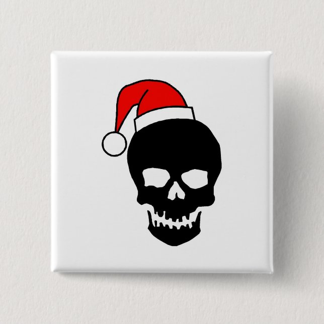 Schwarzer Weihnachtsschädel Button (Vorderseite)