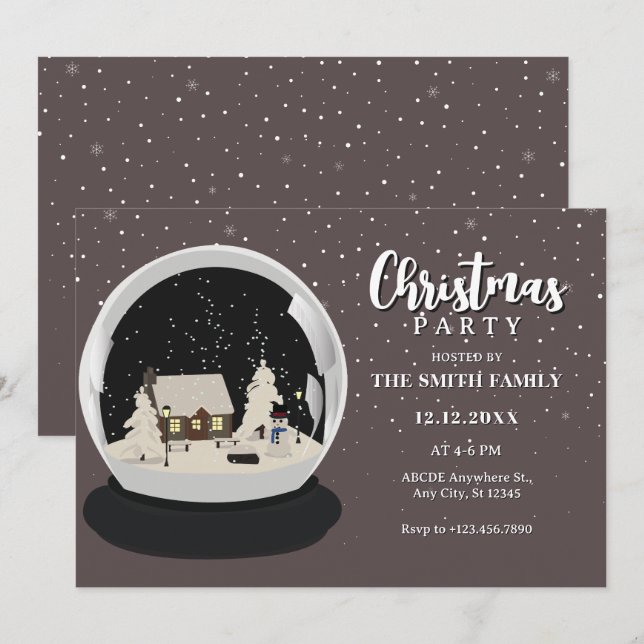 Schwarzer Weihnachtsschneeglobe Winterwunderland Einladung (Vorne/Hinten)