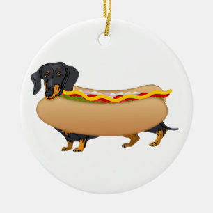 Schwarzer Weiner Hund mit dem ganzem Fixins Keramik Ornament