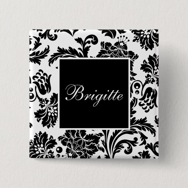 Schwarzer/weißer Damast Button (Vorderseite)