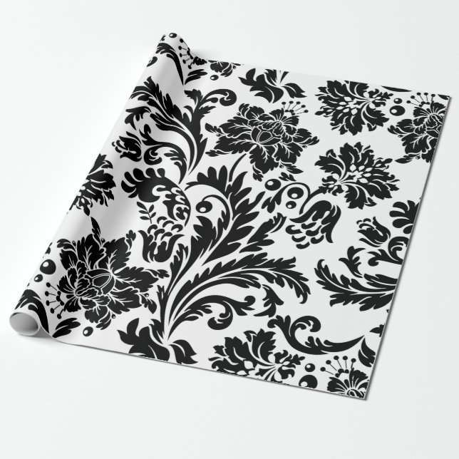 Schwarzer/weißer Damast Geschenkpapier (Ungerollt)