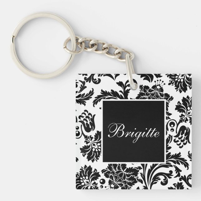 Schwarzer/weißer Damast Schlüsselanhänger (Vorderseite)