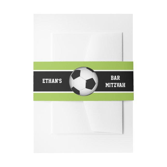 Schwarzer, weißer Fußball Ball Bar Mitzvah Einladungsbanderole (Vorderseite Beispiel)