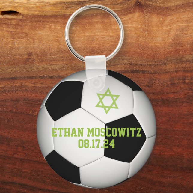 Schwarzer, weißer Fußball Ball Bar Mitzvah Schlüsselanhänger (Rückseite)