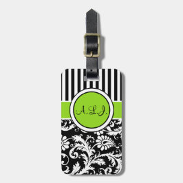 Schwarzer, weißer, Limoner gestreifter Gepäckanhänger