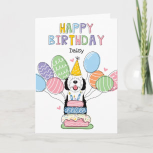 Schwarzer & weißer Schafaddel Hund zum Geburtstag  Karte