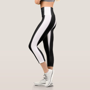 Schwarzer + weißer Streifen Capri Leggings