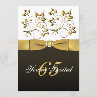 Schwarzer, weißer und Goldblumen65. Geburtstag Einladung