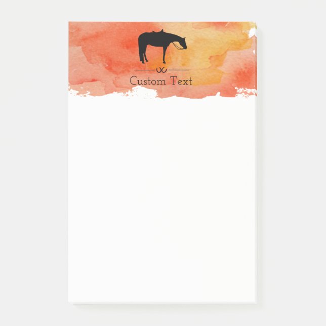 Schwarzer Western Pferde Silhouette auf Wasserfarb Post-it Klebezettel (Vorderseite)