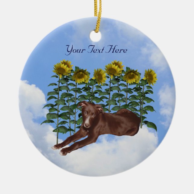 Schwarzer Windhund Welpe Blume Hunde Ornament (Vorne)