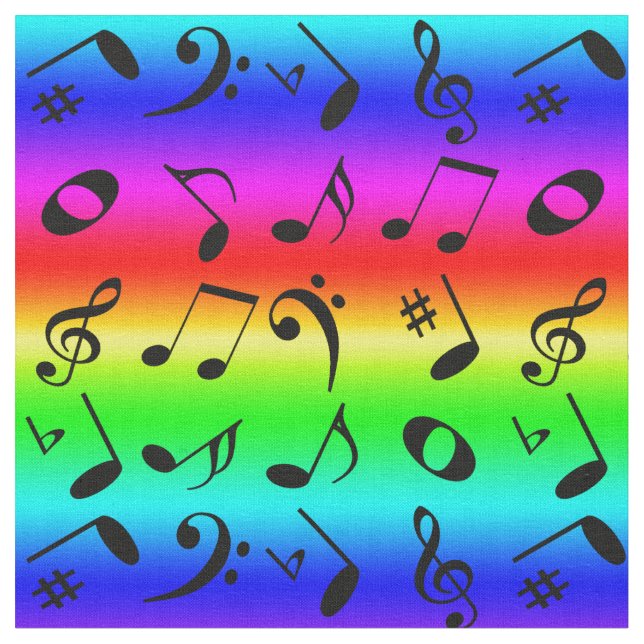Schwarzer Winkel Musiknote Muster Regenbogen Gradi Stoff (Nahaufnahme)