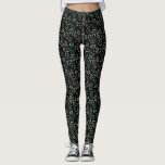 Schwarzer Winter Botanisches Muster Leggings<br><div class="desc">Festliche und rustikale Weihnachtstheater-Leggings mit handgezeichneter Illustration der Feriengrüne.</div>