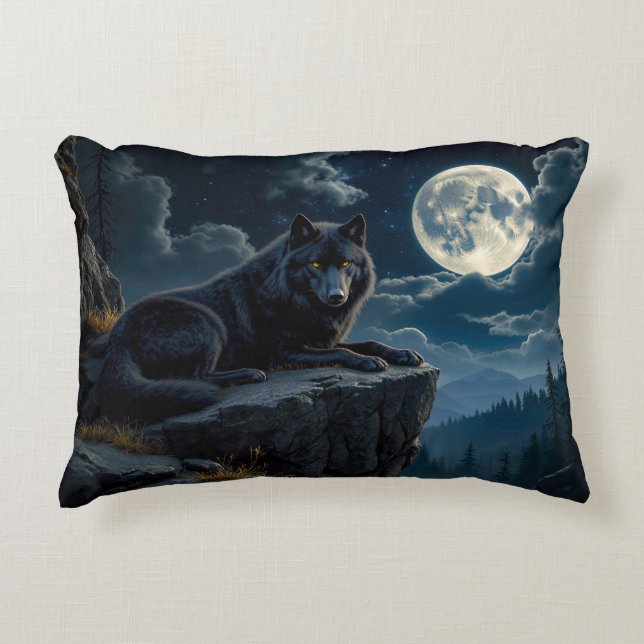 Schwarzer Wolf Accent Throw Kissen (Vorderseite)