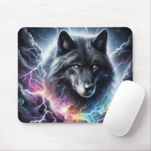 Schwarzer Wolf Blitz Sturm Himmelslandschaft Mousepad