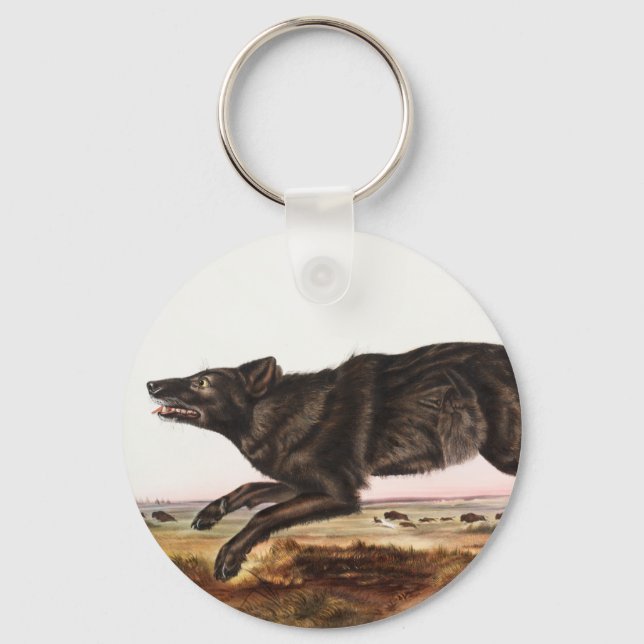 Schwarzer Wolf (Canis lupus) Illustration Schlüsselanhänger (Vorderseite)