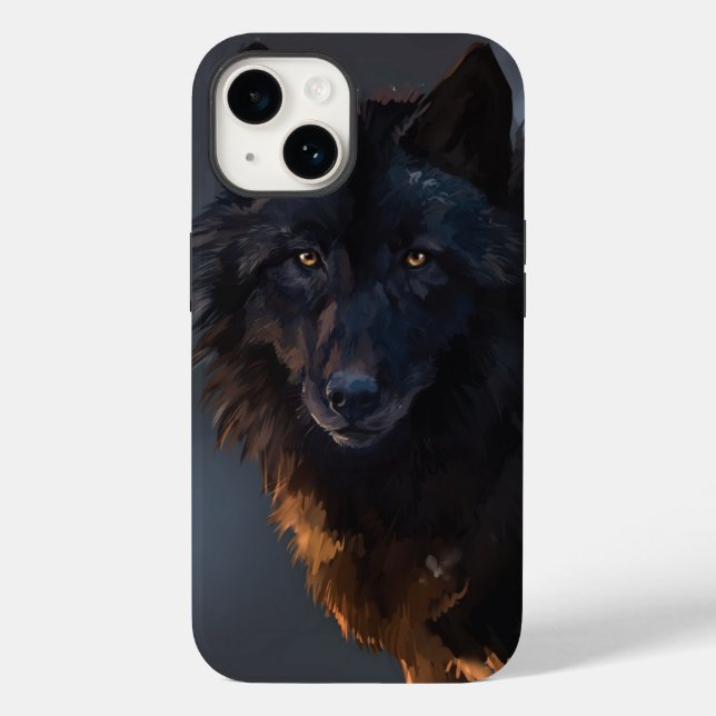 Schwarzer Wolf Case-Mate iPhone 14 Hülle (Rückseite)