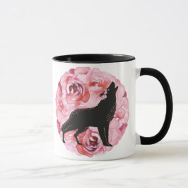 Schwarzer Wolf-dunkle rosa Rosen-Tasse Tasse