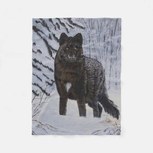Schwarzer Wolf Fleecedecke (Vorderseite)