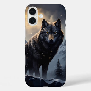 Schwarzer Wolf im Snowy Mountains iPhone 16 Plus Hülle