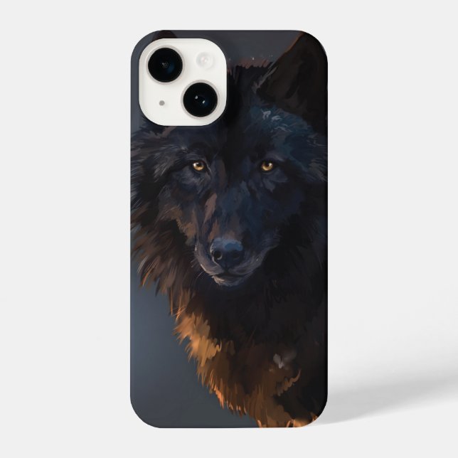 Schwarzer Wolf iPhone 14 Hülle (Rückseite)
