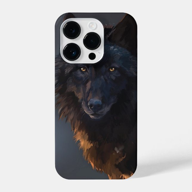 Schwarzer Wolf iPhone 14 Pro Hülle (Rückseite)