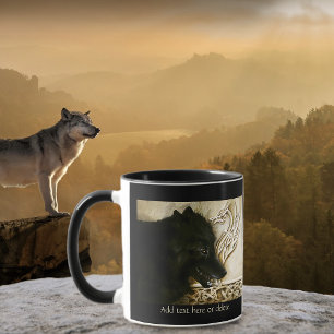 Schwarzer Wolf keltischer Drache Knotenwerk Fantas Tasse