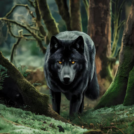 Schwarzer Wolf kommt aus dem Wald